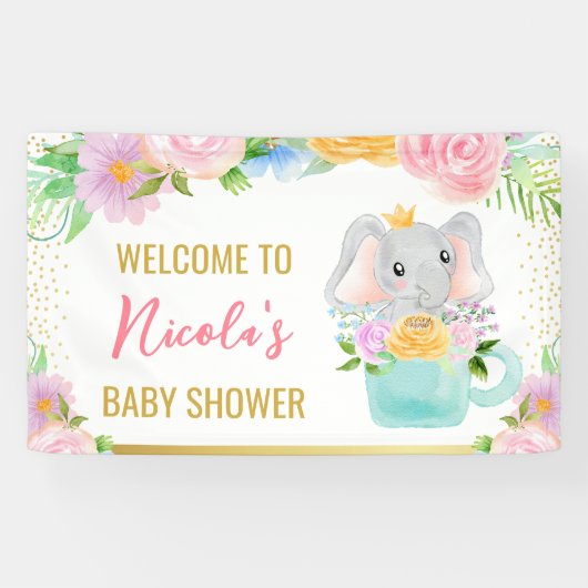 Waterverf Floral Cute Elephant Baby shower Spandoek (Horizontaal)