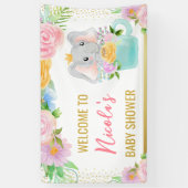Waterverf Floral Cute Elephant Baby shower Spandoek (Verticaal)