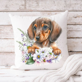  Waterverf Floral Dachshund Puppy Dog Kussen