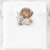 Waterverf Floral Dachshund Puppy Dog Vierkante Sticker (Tas)
