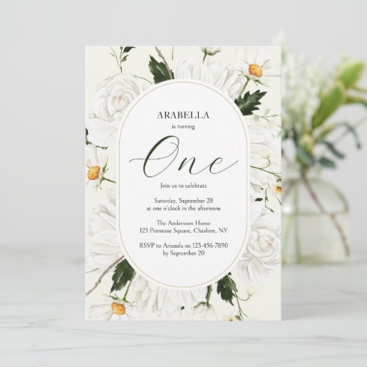 Waterverf Floral Daisies 1e verjaardag Kaart (Staand voorkant)