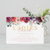 Waterverf Floral Dames Lunch Vrijgezellenfeest Gol Folie Uitnodiging (Staand Voorkant)