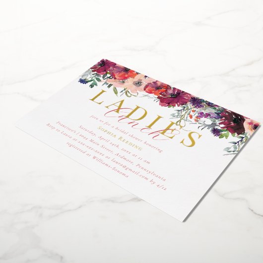 Waterverf Floral Dames Lunch Vrijgezellenfeest Gol Folie Uitnodiging (Gedraaid)