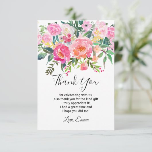 waterverf floral, dank u wel! bedankkaart (Staand voorkant)