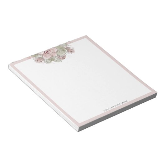 Waterverf Floral, Deegras, Roos grens, Notitieblok (Schuin)