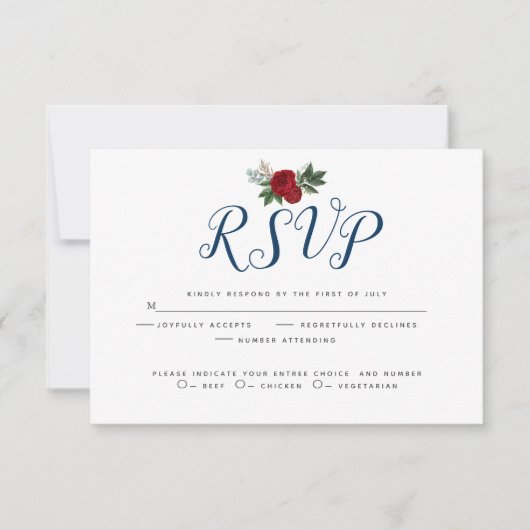 Waterverf Floral Deep Blue Burgundy Peonies RSVP Kaartje (Voorkant)