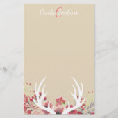 Waterverf Floral Deer Antlers & Name Briefpapier (Voorkant)