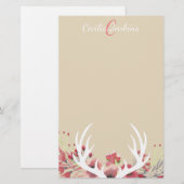 Waterverf Floral Deer Antlers & Name Briefpapier (Voorkant / Achterkant)