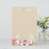 Waterverf Floral Deer Antlers & Name Briefpapier (Staand voorkant)