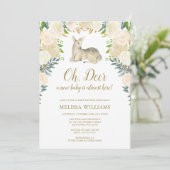 Waterverf Floral Deer Baby Shower-uitnodigingen Kaart (Staand voorkant)