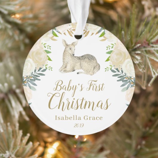 Waterverf Floral Deer Baby's eerste kerstfeest Ornament (Boom)