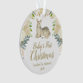 Waterverf Floral Deer Baby's eerste kerstfeest Ornament (voorkant)