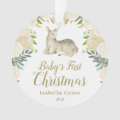 Waterverf Floral Deer Baby's eerste kerstfeest Ornament (voorkant)