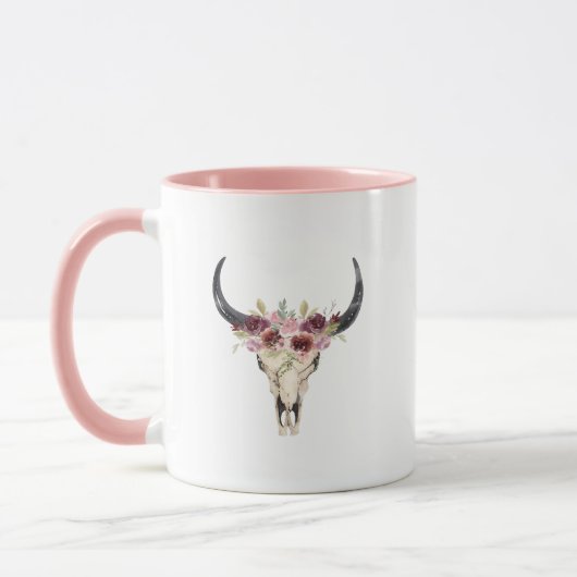 Waterverf Floral Deer Skull Mok (Links)