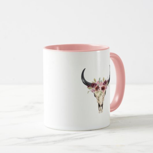 Waterverf Floral Deer Skull Mok (Voorkant rechts)