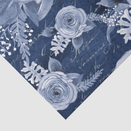 Waterverf Floral Delft Blue Ephemera-ontkoppeling Tissuepapier (Detail)