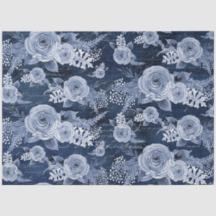 Waterverf Floral Delft Blue Ephemera-ontkoppeling Tissuepapier