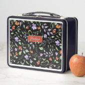 Waterverf Floral Design on Black Metal Lunchbox (In situ)