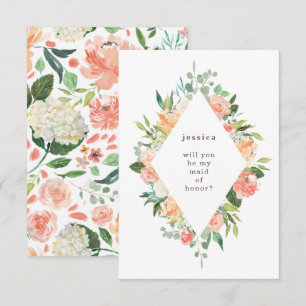 Waterverf Floral Diamond Maid of Honor Kaart