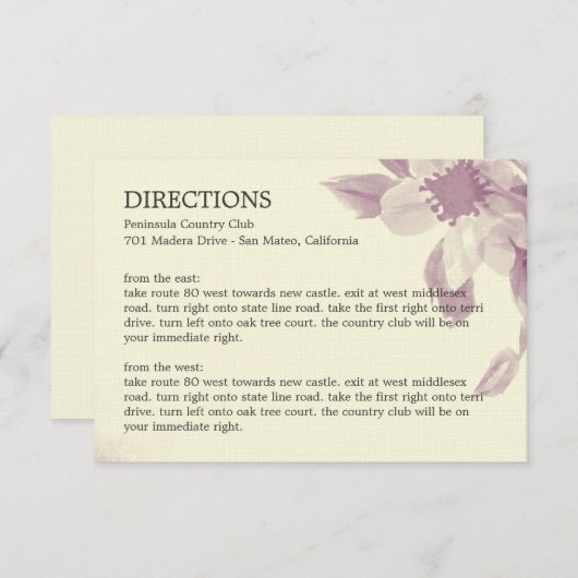 Waterverf Floral Directions Card Informatiekaartje (Voorkant / Achterkant)