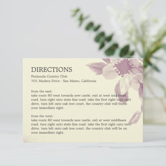 Waterverf Floral Directions Card Informatiekaartje (Staand voorkant)