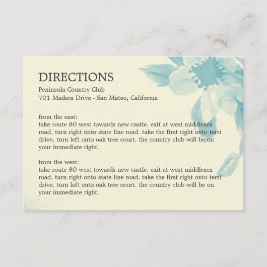 Waterverf Floral Directions Card Informatiekaartje (Voorkant)