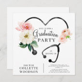 Waterverf Floral Doctor Afstuderen Uitnodiging (Voorkant / Achterkant)