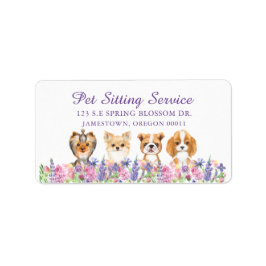 Waterverf Floral Dog Pet Sitting Groom Business Etiket