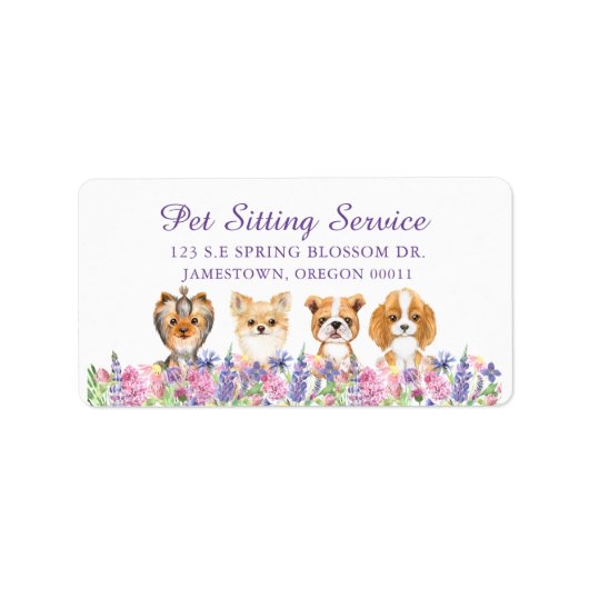 Waterverf Floral Dog Pet Sitting Groom Business Etiket (Voorkant)