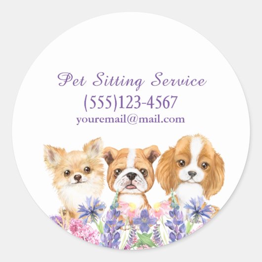Waterverf Floral Dog Pet Sitting Grooming Service Ronde Sticker (Voorkant)