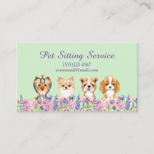 Waterverf Floral Dog Pet Sitting Grooming Service Visitekaartje (Voorkant)