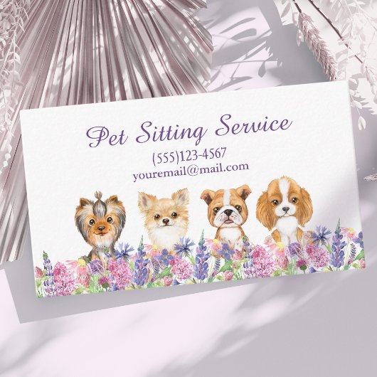 Waterverf Floral Dog Pet Sitting Grooming Service Visitekaartje