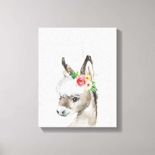 Waterverf Floral Donkey Farmhouse Style Art Canvas Afdruk (Voorkant)