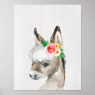 Waterverf Floral Donkey Farmhouse Style Art Poster
