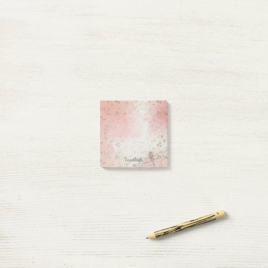 Waterverf Floral Dragonfly Monogram | Roze Groen Post-it® Notes (Op bureau)