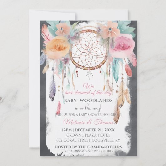 Waterverf Floral Dreamweaver Baby shower Boho Kaart (Voorkant)