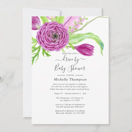 Waterverf Floral Drive door Bruids of Baby shower Kaart (Voorkant)