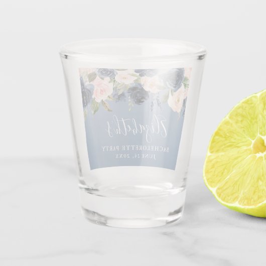 Waterverf Floral Dusty Blue Bachelorette Party Shot Glas (Achterkant)