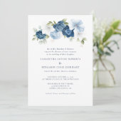 Waterverf Floral Dusty Blue Bloom Bruiloft Kaart (Staand voorkant)