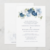 Waterverf Floral Dusty Blue Bloom Bruiloft Kaart (Voorkant / Achterkant)
