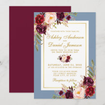 Waterverf Floral Dusty Blue Burgundy Gold Wedding