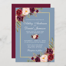 Waterverf Floral Dusty Blue Burgundy Wedding