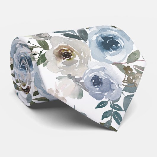 Waterverf Floral Dusty Blue Flower Stropdas (Opgerold)