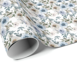 Waterverf Floral Dusty Blue Flower Stropdas Cadeaupapier
