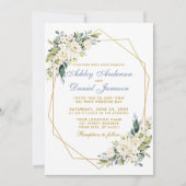 Waterverf Floral Dusty Blue Geo Lijst Wedding Kaart (Voorkant)