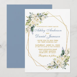 Waterverf Floral Dusty Blue Geo Lijst Wedding Kaart
