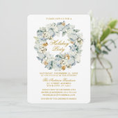 Waterverf Floral Dusty Blue Gold Holiday Partij Kaart (Staand voorkant)