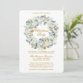 Waterverf Floral Dusty Blue Gold kerstparty Kaart (Staand voorkant)