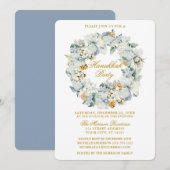 Waterverf Floral Dusty Blue Hanukkah Party Gold Kaart (Voorkant / Achterkant)