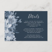 Waterverf Floral Dusty Blue Navy Wedding Details Informatiekaartje (Voorkant)